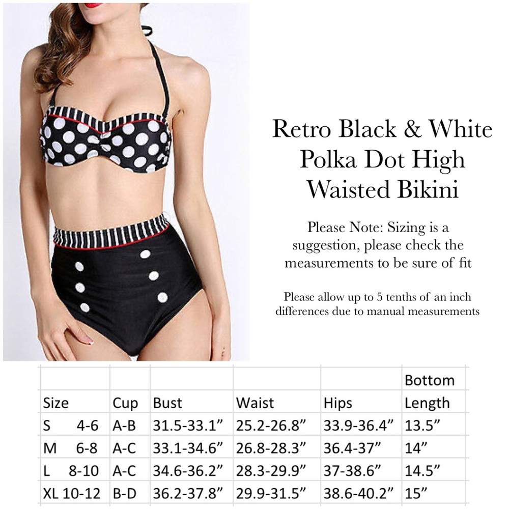 Retro Black & White Dot High Waist Push-Up Bikini - Picture 16 of 16